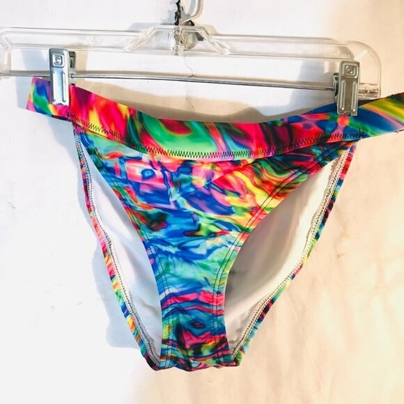 Bikini Bottom NWT Bathing Suit Size Large Psychedelic Tie Dye Rainbow Op Art - Picture 7 of 7